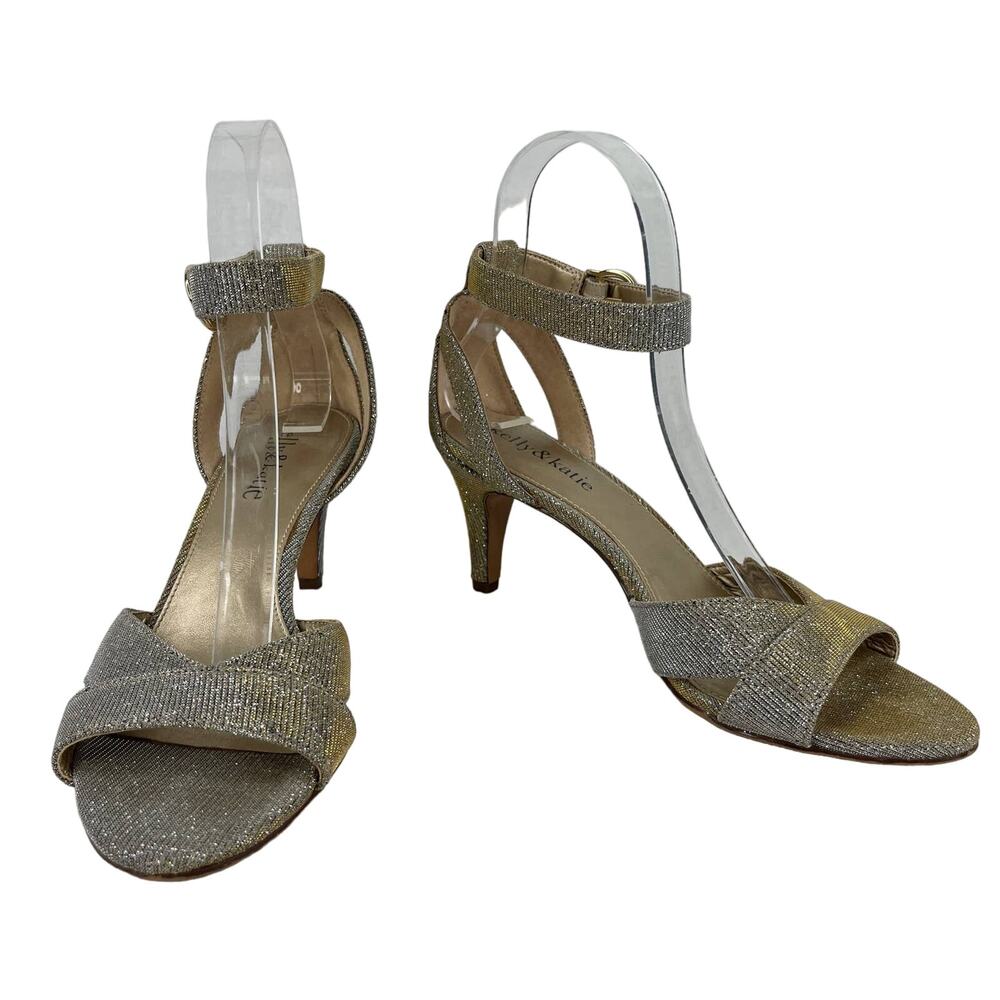 Kelly & Katie Heels Sandals Ankle Strap 6.5 Gold Silver